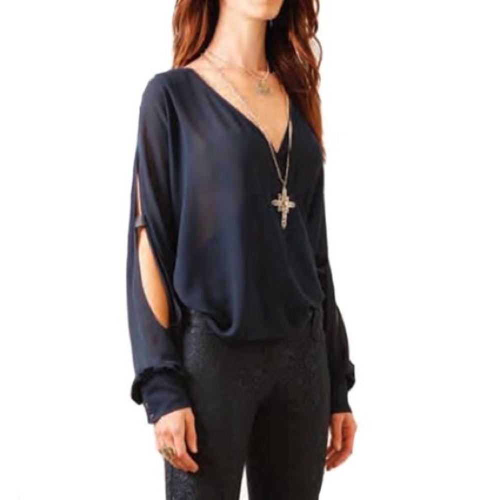 SW3 Bespoke Navy Kimpton Sheer Wrap Blouse, Large